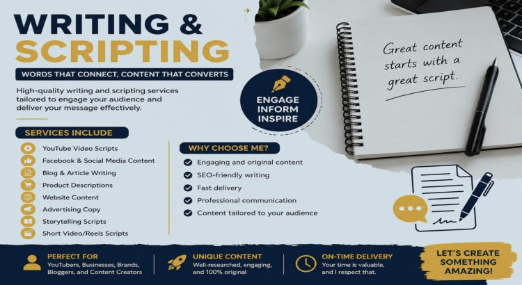 I provide professional writing and scriptwriting services for businesses